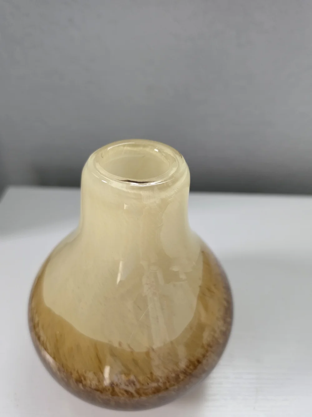 Handblown Glass Vase in Cream and Brown